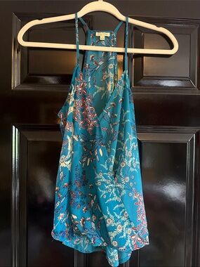 Lily White Teal Floral Racerback Tank